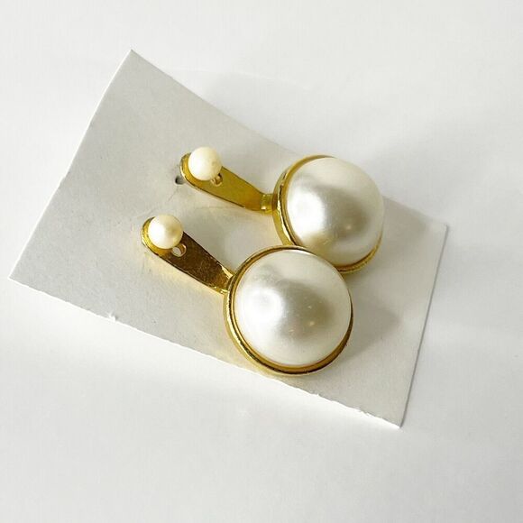 Vintage JJ Jonette Earrings Gold Tone Pearl Drop 80s 90s Retro Glam - Picture 13 of 16